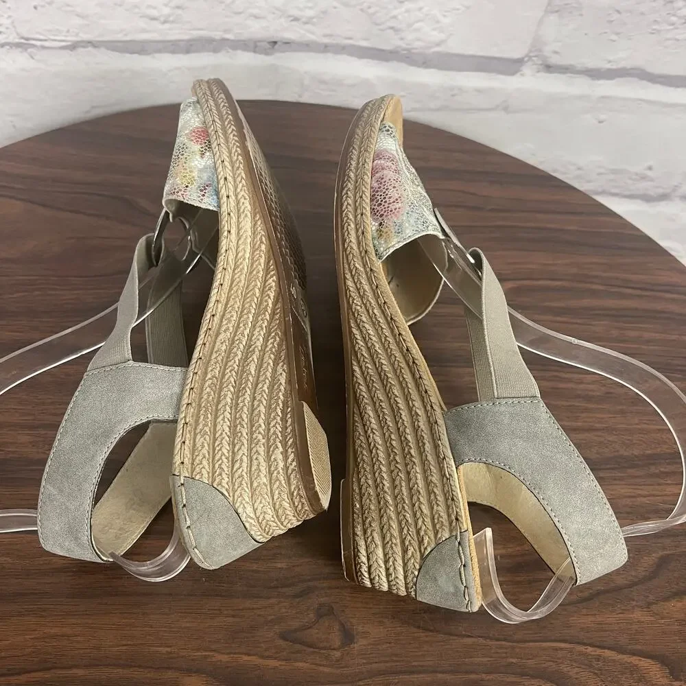 Rieker Womens 9.5 Boho Eclectic Resortwear Espadrille Peep Toe Wedge Sandals